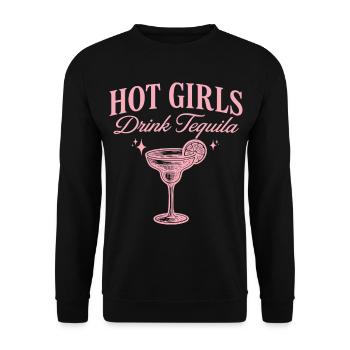 Humorvoller Aperitif Mädchen trinken Tequila - Unisex Pullover - Schwarz - Vorne - Alina (178cm) & Michal (187cm)