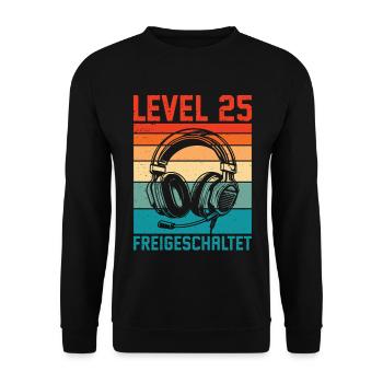 25. Geburtstag Männer Gamer Level 25 Unlocked - Unisex Pullover - Schwarz - Vorne - Alina (178cm) & Michal (187cm)