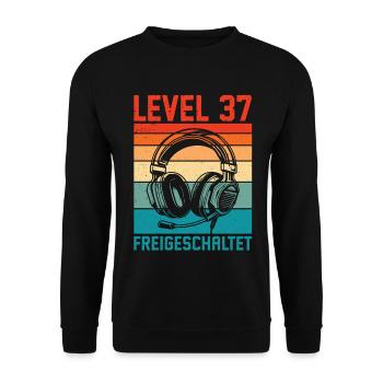 37th Birthday Men Gamer Level 37 Unlocked - Unisex Sweatshirt - black - Front - Alina (178cm) & Michal (187cm)