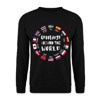 Grüße aus aller Welt, Hallo in allen Sprachen - Unisex Pullover - Schwarz - Vorne - Alina (178cm) & Michal (187cm)