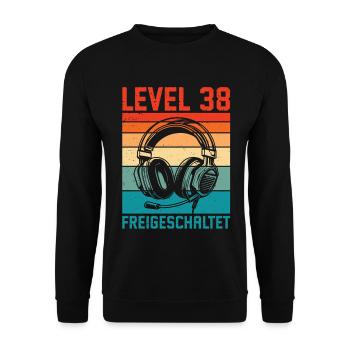 38th Birthday Men Gamer Level 38 Unlocked - Unisex Sweatshirt - black - Front - Alina (178cm) & Michal (187cm)