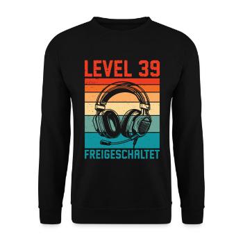 39th Birthday Men Gamer Level 39 Unlocked - Unisex Sweatshirt - black - Front - Alina (178cm) & Michal (187cm)