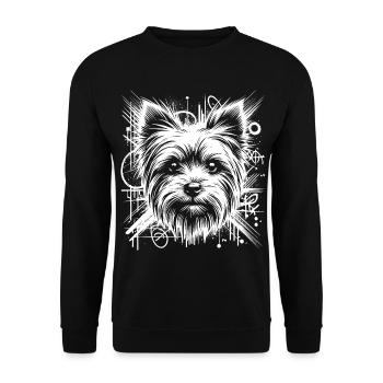 Yorkshire Terrier als Graffiti Street Art - Unisex Pullover - Schwarz - Vorne - Alina (178cm) & Michal (187cm)