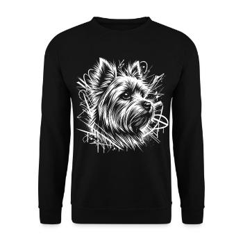 Yorkshire Terrier als Graffiti Street Art - Unisex Pullover - Schwarz - Vorne - Alina (178cm) & Michal (187cm)