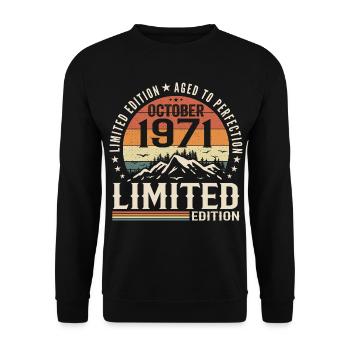 Né en octobre 1971 - cadeau millésime Octobre 1971 - Sweat-shirt Unisexe - noir - Devant - Alina (178cm) & Michal (187cm)