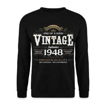 77e anniversaire Millésime Septembre Année de naissance 1948 - Sweat-shirt Unisexe - noir - Devant - Alina (178cm) & Michal (187cm)