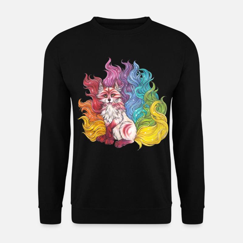 Regenbogen Kitsune mythischer Fuchs Geschenk Manga - Unisex Pullover - Schwarz