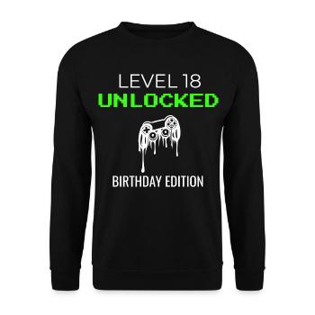Level 18 Unlocked – Birthday Edition 🎮 T-Shirt - Unisex Sweatshirt - black - Front - Alina (178cm) & Michal (187cm)