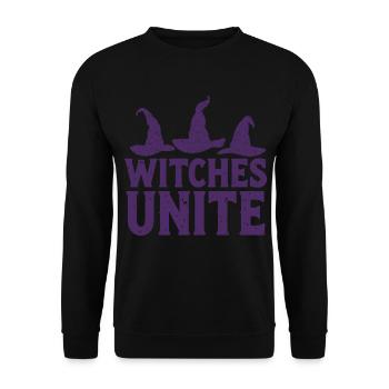 Sorcières unies – Proverbe sur le chapeau de sorcière - Sweat-shirt Unisexe - noir - Devant - Alina (178cm) & Michal (187cm)