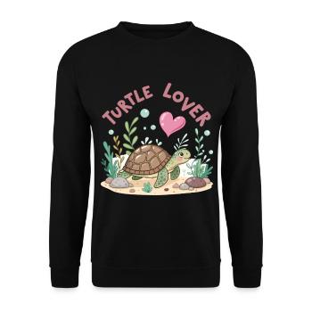 Pastellfarbene, verliebte Schildkröte - Unisex Pullover - Schwarz - Vorne - Alina (178cm) & Michal (187cm)
