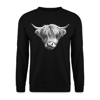 Highland Cow Écossais Highland Cattle Farmer - Sweat-shirt Unisexe - noir - Devant - Alina (178cm) & Michal (187cm)