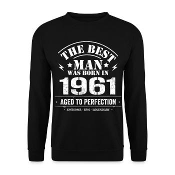 Geboren im 1961 Geburtstag 1961 - 64 Jahre Retro - Unisex Pullover - Schwarz - Vorne - Alina (178cm) & Michal (187cm)