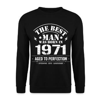 Geboren im 1971 Geburtstag 1971 - 54 Jahre Retro - Unisex Pullover - Schwarz - Vorne - Alina (178cm) & Michal (187cm)