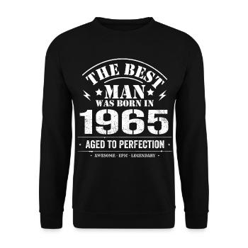Geboren im 1965 Geburtstag 1965 - 60 Jahre Retro - Unisex Pullover - Schwarz - Vorne - Alina (178cm) & Michal (187cm)
