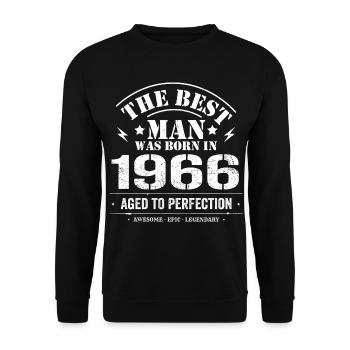 Geboren im 1966 Geburtstag 1966 - 59 Jahre Retro - Unisex Pullover - Schwarz - Vorne - Alina (178cm) & Michal (187cm)