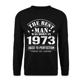 Geboren im 1973 Geburtstag 1973 - 52 Jahre Retro - Unisex Pullover - Schwarz - Vorne - Alina (178cm) & Michal (187cm)