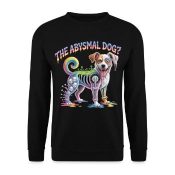 Psychedelischer abyssimaler Hund Illustration - Unisex Pullover - Schwarz - Vorne - Alina (178cm) & Michal (187cm)