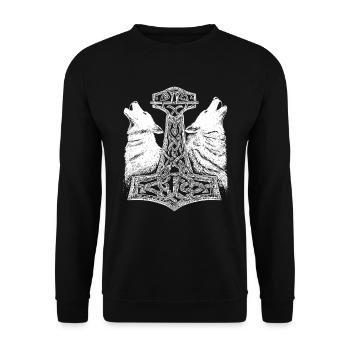 Norse Wolf Thor Hammer Viking - Unisex Sweatshirt - black - Front - Alina (178cm) & Michal (187cm)