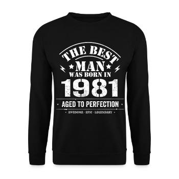 Born in 1981 Birthday 1981 - 44 Years Retro - Unisex Sweatshirt - black - Front - Alina (178cm) & Michal (187cm)