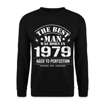 Geboren im 1979 Geburtstag 1979 - 46 Jahre Retro - Unisex Pullover - Schwarz - Vorne - Alina (178cm) & Michal (187cm)