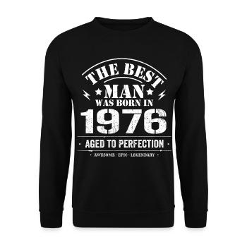 Geboren im 1976 Geburtstag 1976 - 49 Jahre Retro - Unisex Pullover - Schwarz - Vorne - Alina (178cm) & Michal (187cm)