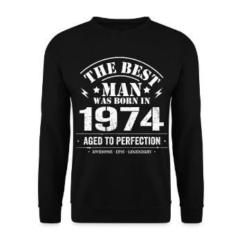 Born in 1974 Birthday 1974 - 51 years Retro - Unisex Sweatshirt - black - Front - Alina (178cm) & Michal (187cm)