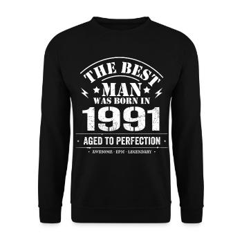 Geboren im 1991 Geburtstag 1991 - 34 Jahre Retro - Unisex Pullover - Schwarz - Vorne - Alina (178cm) & Michal (187cm)