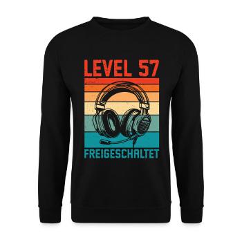 57th Birthday Men Gamer Level 57 Unlocked - Unisex Sweatshirt - black - Front - Alina (178cm) & Michal (187cm)