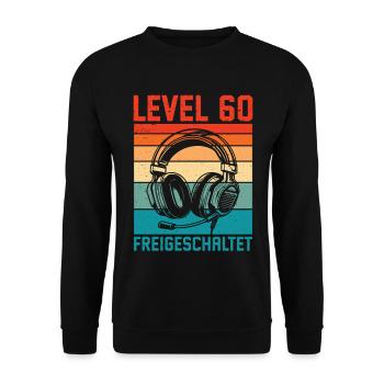 60th Birthday Men Gamer Level 60 Unlocked - Unisex Sweatshirt - black - Front - Alina (178cm) & Michal (187cm)