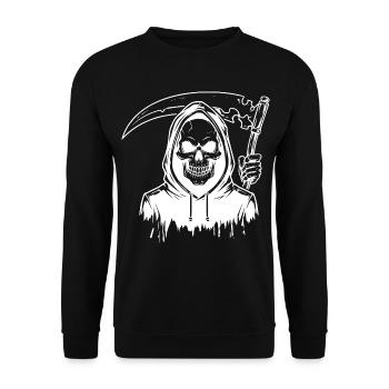 Grim Reaper Skull Design - Unisex Pullover - Schwarz - Vorne - Alina (178cm) & Michal (187cm)