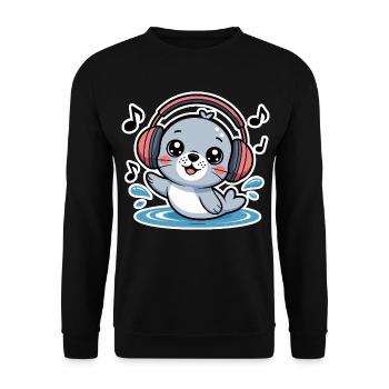 Cute seal with headphones and music notes - Unisex Sweatshirt - black - Front - Alina (178cm) & Michal (187cm)