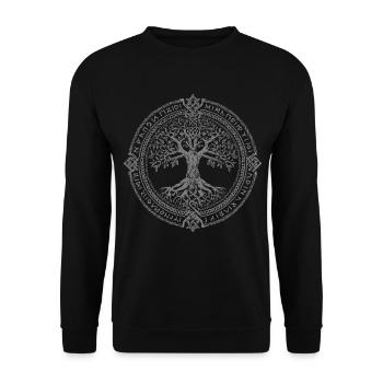 Baum des Lebens Symbol Runen Wikinger - Unisex Pullover - Schwarz - Vorne - Alina (178cm) & Michal (187cm)