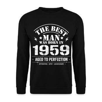 Born in 1959 Birthday 1959 - 66 Years Retro - Unisex Sweatshirt - black - Front - Alina (178cm) & Michal (187cm)