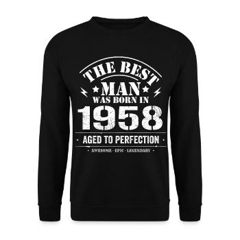 Geboren im 1958 Geburtstag 1958 - 67 Jahre Retro - Unisex Pullover - Schwarz - Vorne - Alina (178cm) & Michal (187cm)