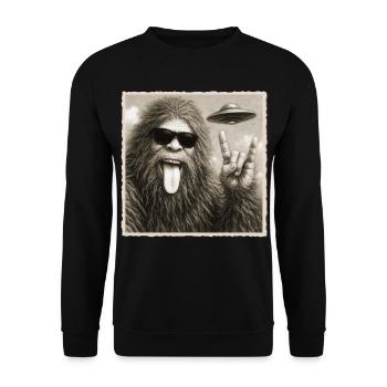 Rock, Rocker, Rock Musik, Rock Hand, Bigfoot UFO - Unisex Pullover - Schwarz - Vorne - Alina (178cm) & Michal (187cm)