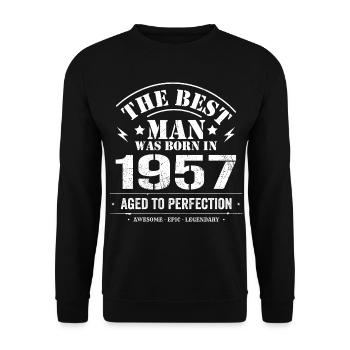 Born in 1957 Birthday 1957 - 68 Years Retro - Unisex Sweatshirt - black - Front - Alina (178cm) & Michal (187cm)