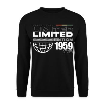 Born in 1959 Birthday 1959 - 66 Years Retro - Unisex Sweatshirt - black - Front - Alina (178cm) & Michal (187cm)