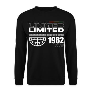 Born in 1962 Birthday 1962 - 63 Years Retro - Unisex Sweatshirt - black - Front - Alina (178cm) & Michal (187cm)