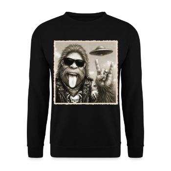 Rock, Rocker, Rock Musik, Rock Hand, Bigfoot UFO - Unisex Pullover - Schwarz - Vorne - Alina (178cm) & Michal (187cm)
