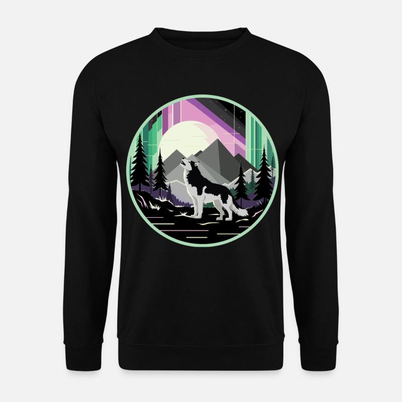Siberian Husky mit Polarlicht - Unisex Pullover - Schwarz