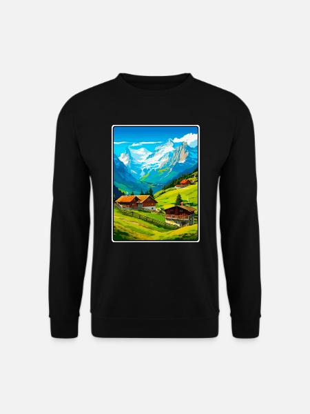 Alpine Mountain Village Scene - Unisex Sweatshirt - black