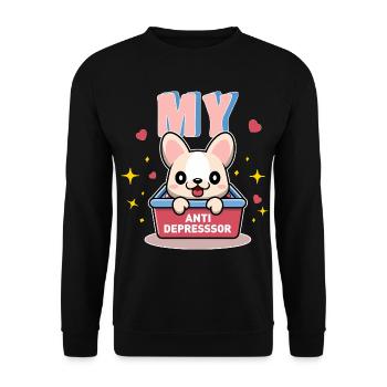 Mein Antidepressor-Hunde-Tierliebhaber-Geschenk - Unisex Pullover - Schwarz - Vorne - Alina (178cm) & Michal (187cm)