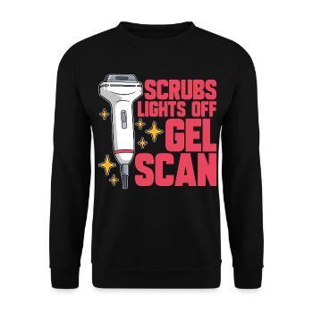 Sonographer Scrubs Lights Off Gel Scan Ultrasound - Unisex Pullover - Schwarz - Vorne - Alina (178cm) & Michal (187cm)