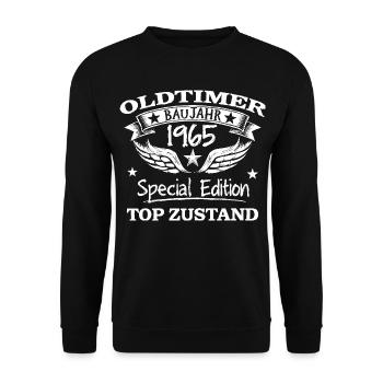 Vintage Baujahr 1965 Retro Design Geschenk - Unisex Pullover - Schwarz - Vorne - Alina (178cm) & Michal (187cm)