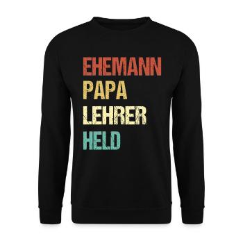 Mari Papa Enseignant Héros – T-shirt pour Super Papas - Sweat-shirt Unisexe - noir - Devant - Alina (178cm) & Michal (187cm)