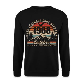 Octobre 1968 Cadeau Anniversaire 1968 October 1968 - Sweat-shirt Unisexe - noir - Devant - Alina (178cm) & Michal (187cm)