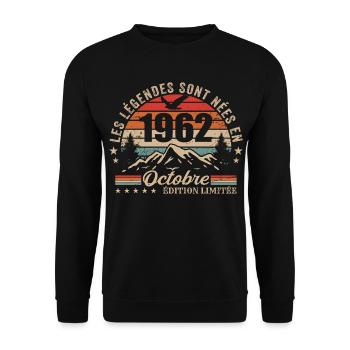 Octobre 1962 Cadeau Anniversaire 1962 October 1962 - Sweat-shirt Unisexe - noir - Devant - Alina (178cm) & Michal (187cm)