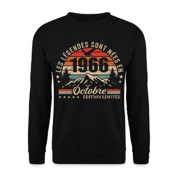 Octobre 1966 Cadeau Anniversaire 1966 October 1966 - Sweat-shirt Unisexe - noir - Devant - Alina (178cm) & Michal (187cm)