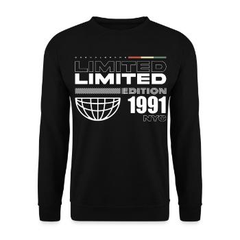 Cadeau d’anniversaire 1991 - Millésime 1991, 34e anniversaire - Sweat-shirt Unisexe - noir - Devant - Alina (178cm) & Michal (187cm)