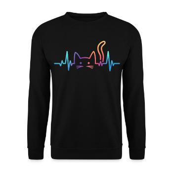 Katze EKG Herzschlag Regenbogen Motiv - Unisex Pullover - Schwarz - Vorne - Alina (178cm) & Michal (187cm)